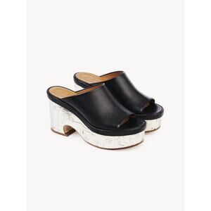 Chloé Oli Slip On Platform Wedge Mule Sandals Metallic Silver Black 40